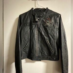 Ed Hardy Genuine Leather Jacket. Size XL, but wears more like a medium